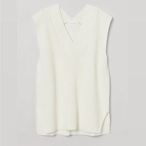H&M Oversized Boxy V-Neck Rib Knit Sweater Vest Cream